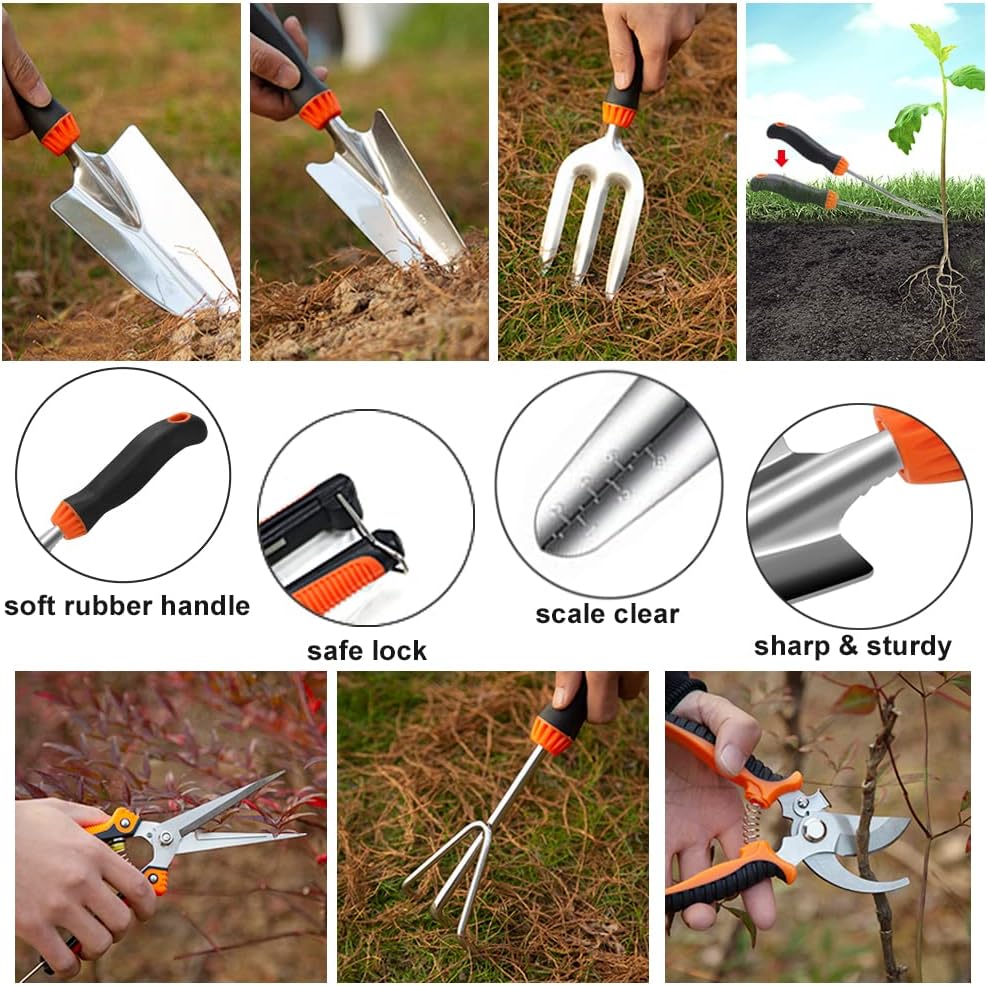 Garden Tool Set, 10 PCS Stainless Steel Heavy Duty