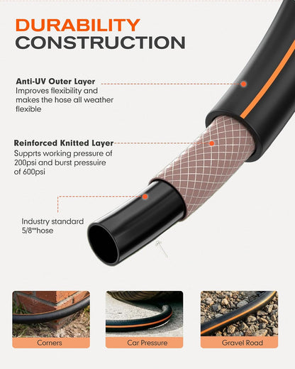5ft x 5/8" Short Hybrid Rubber Garden Hose with Male to Female Connector