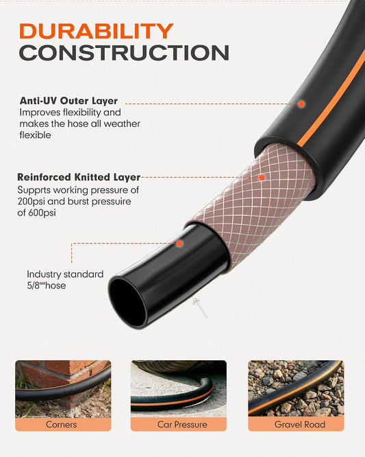5ft x 5/8" Short Hybrid Rubber Garden Hose with Male to Female Connector