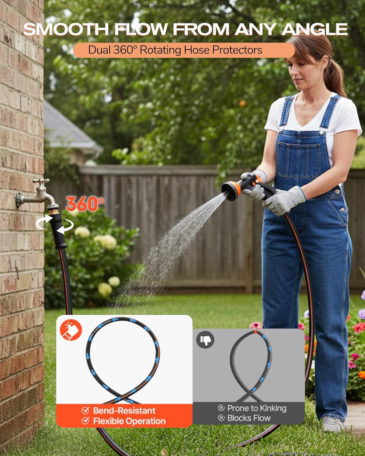 5ft x 5/8" Short Hybrid Rubber Garden Hose with Male to Female Connector