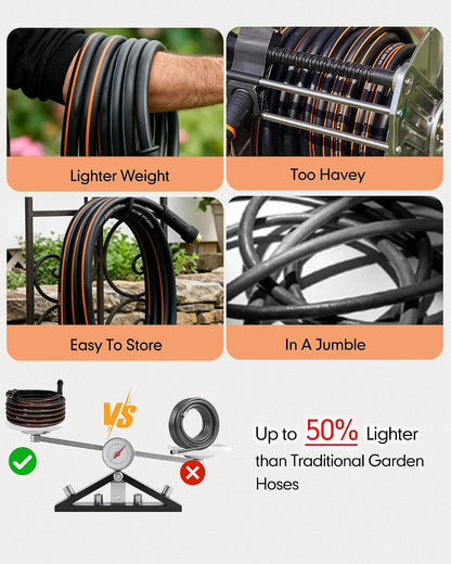 5ft x 5/8" Short Hybrid Rubber Garden Hose with Male to Female Connector