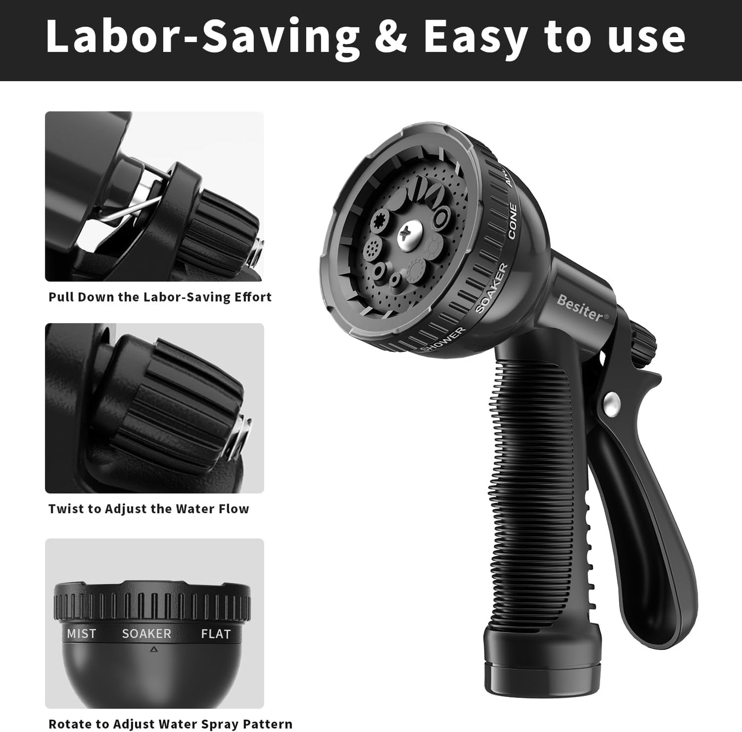 Garden Hose Nozzle Sprayer: 2 Pack 10 Watering Patterns Spray Nozzles Heavy Duty Hose Head Hose Attachment