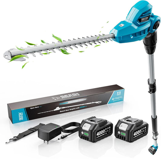 20V Pole Hedge Trimmer Cordless, 8.5 FT Reach, Dual 4.0Ah Batteries