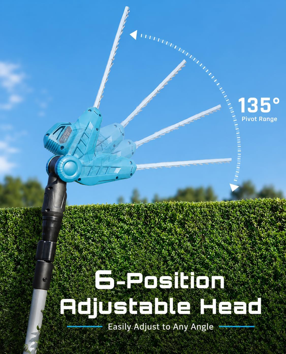 20V Pole Hedge Trimmer Cordless, 8.5 FT Reach, Dual 4.0Ah Batteries
