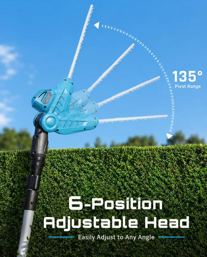 20V Pole Hedge Trimmer Cordless, 8.5 FT Reach, Dual 4.0Ah Batteries