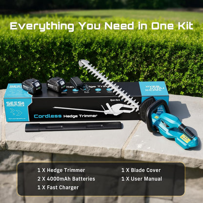 20V Pole Hedge Trimmer Cordless, 8.5 FT Reach, Dual 4.0Ah Batteries