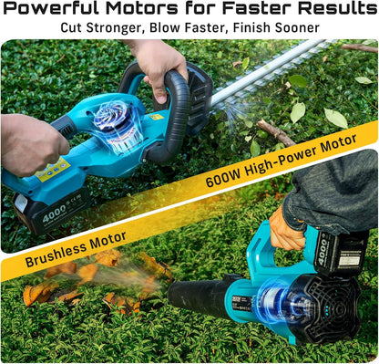 20V Pole Hedge Trimmer Cordless, 8.5 FT Reach, Dual 4.0Ah Batteries