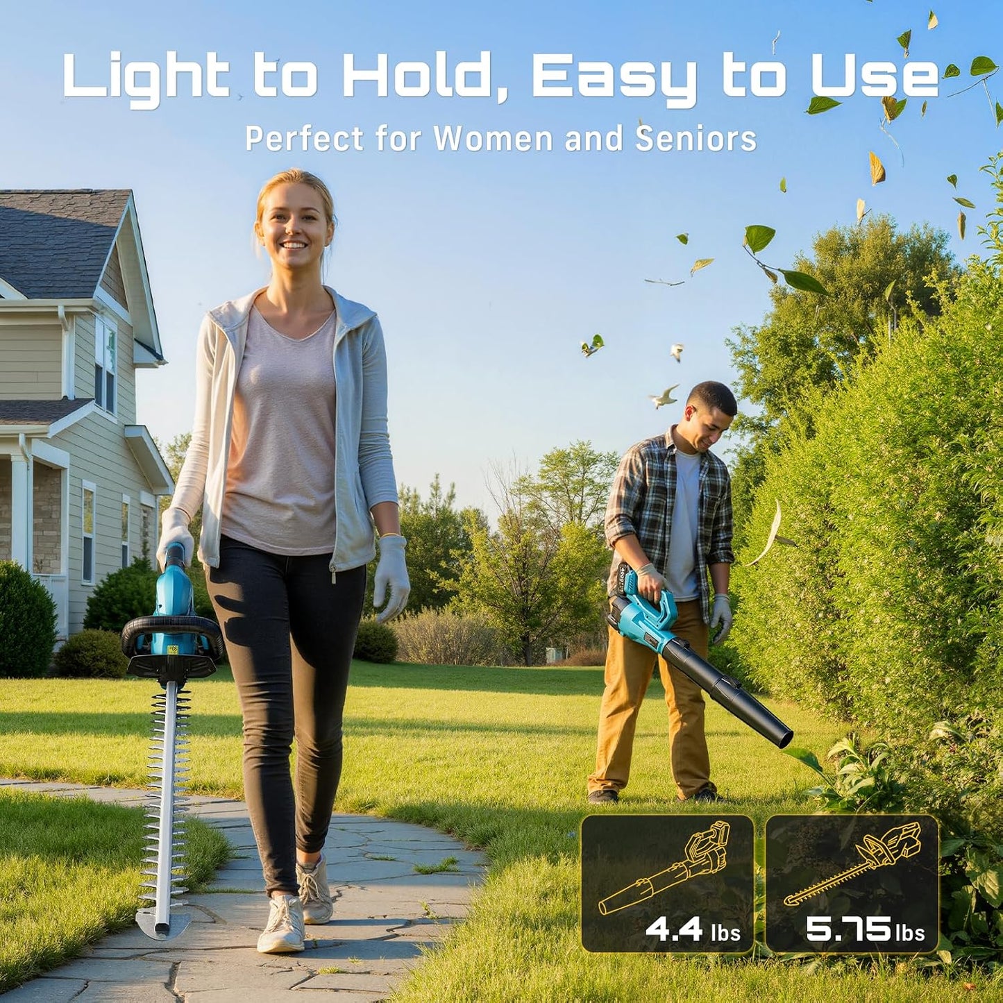 20V Pole Hedge Trimmer Cordless, 8.5 FT Reach, Dual 4.0Ah Batteries