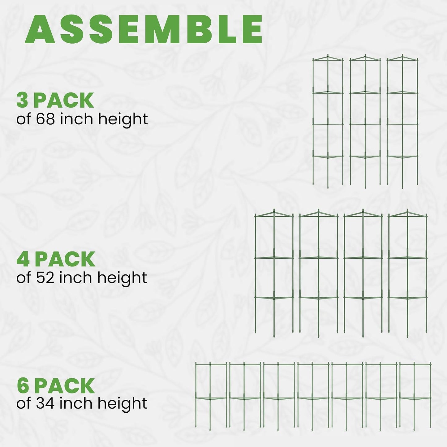 3 Pack 68" Tomato Cages for Garden - Large Tomato Plant Support Trellis