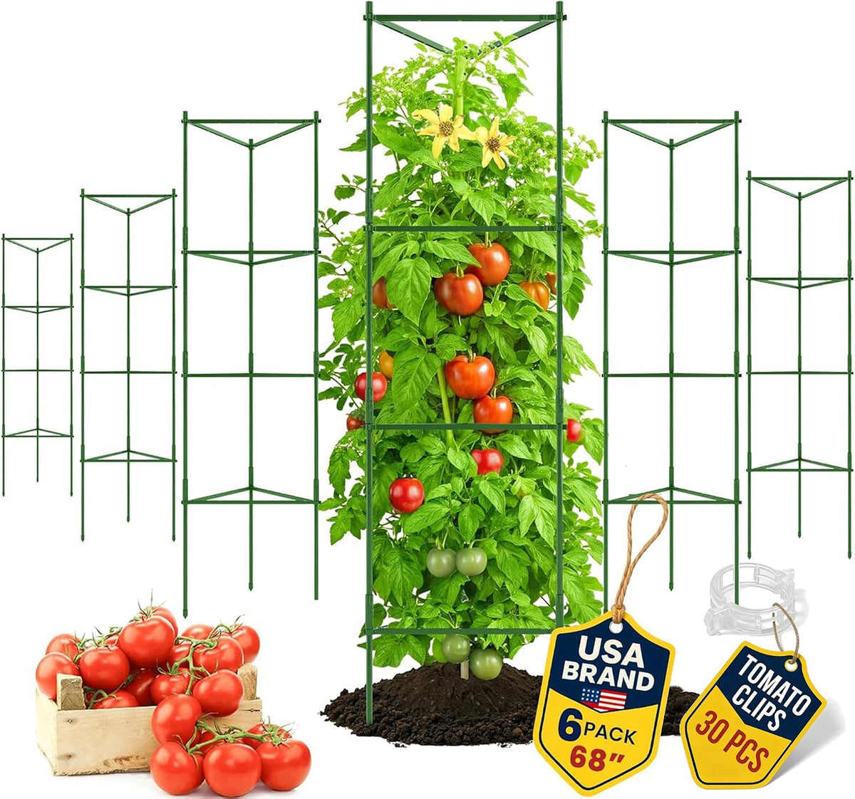 3 Pack 68" Tomato Cages for Garden - Large Tomato Plant Support Trellis