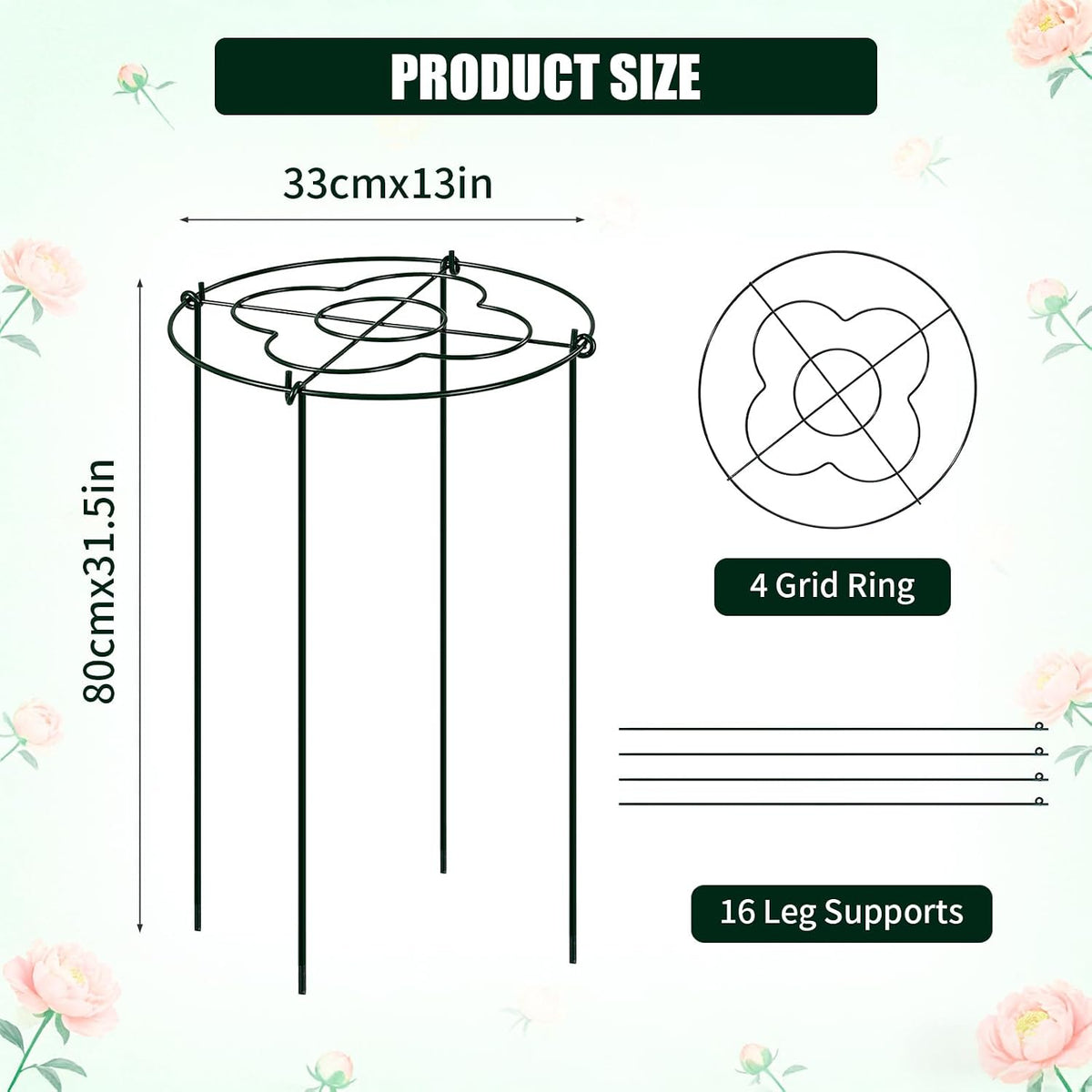 4 Pcs Peony Cages and Supports, 13"x31.5" Plant Supports for Outdoor Plants