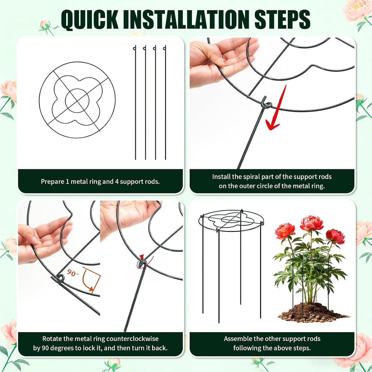 4 Pcs Peony Cages and Supports, 13"x31.5" Plant Supports for Outdoor Plants