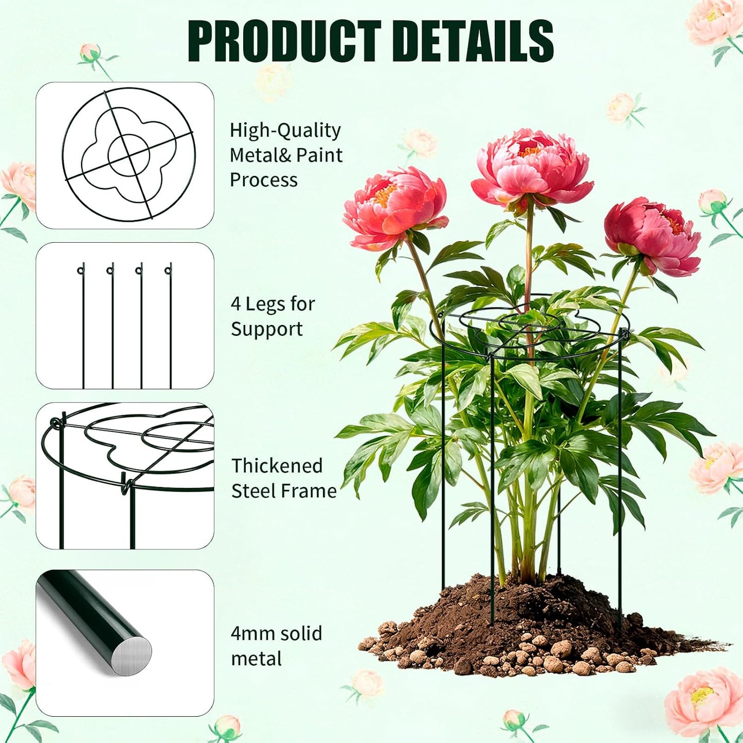 4 Pcs Peony Cages and Supports, 13"x31.5" Plant Supports for Outdoor Plants