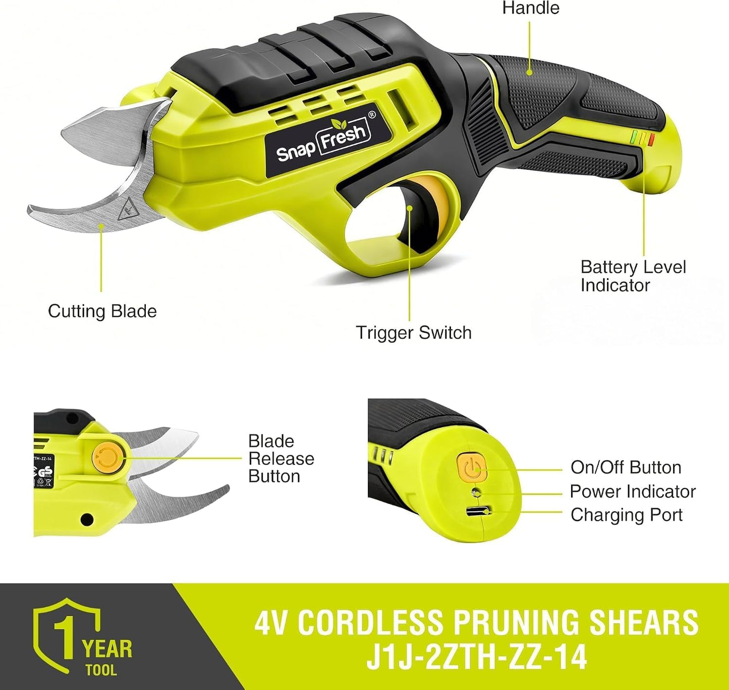 4V Electric Pruning Shears, 0.8" Cutting Capacity w/Extra Blade