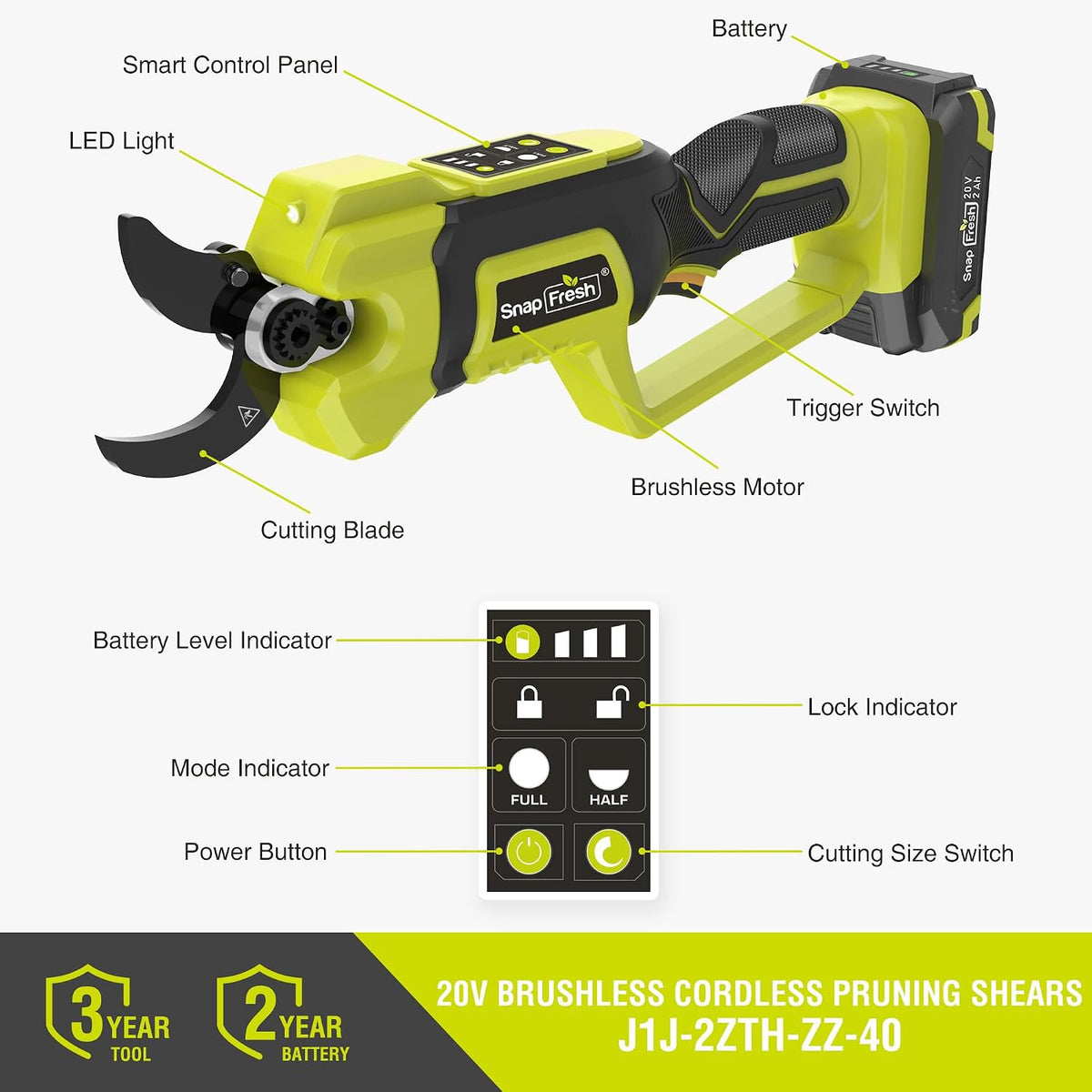 4V Electric Pruning Shears, 0.8" Cutting Capacity w/Extra Blade