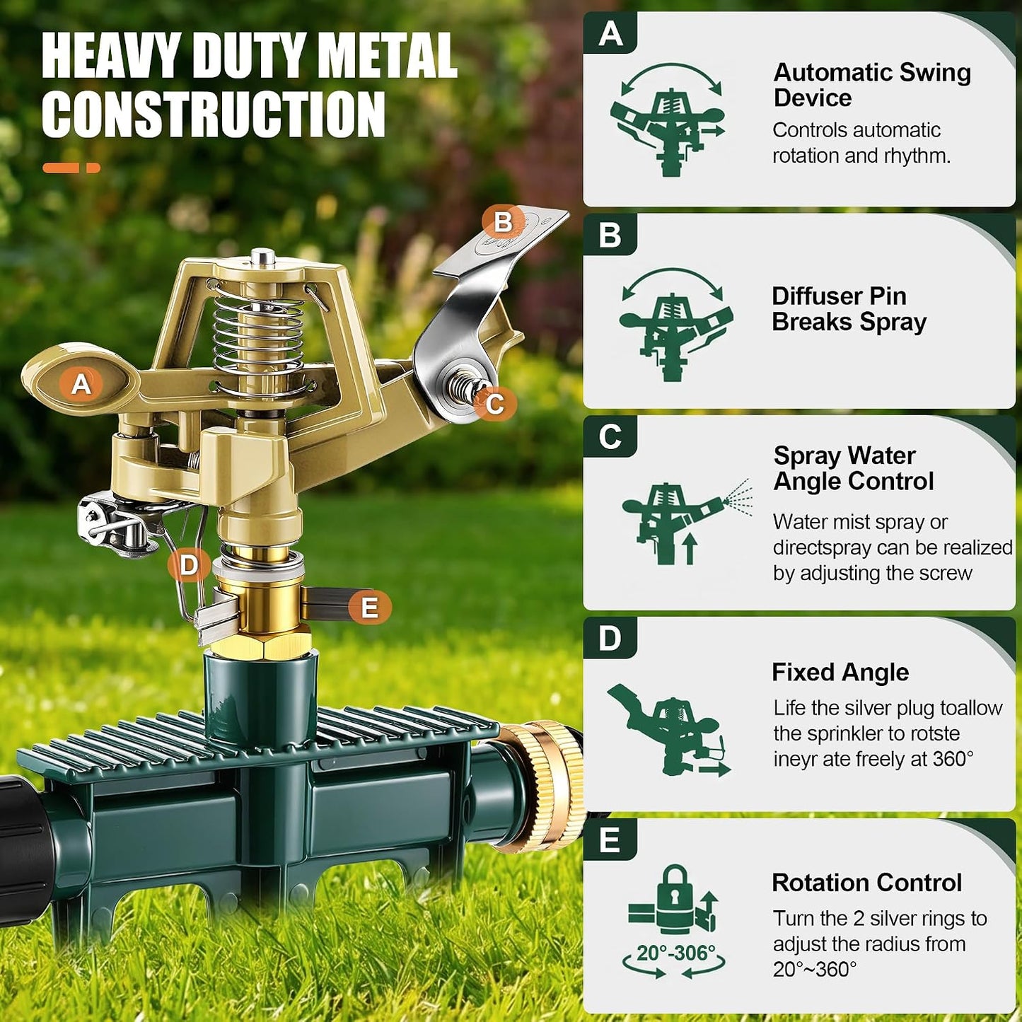 Impact Sprinkler for Yard Large Area with Extension Risers(Weighted Base)