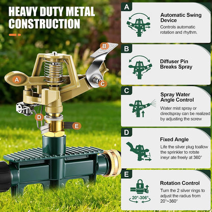 Impact Sprinkler for Yard Large Area with Extension Risers(Weighted Base)