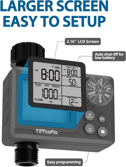 Sprinkler Timer Outdoor, Digital Programmable for Garden Hose, Irrigrtion Timer with Rain Delay and Manual Mode (Water Volume Control, 1 Pack)