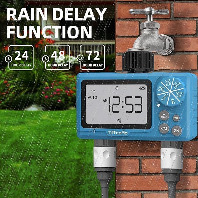 Sprinkler Timer Outdoor, Digital Programmable for Garden Hose, Irrigrtion Timer with Rain Delay and Manual Mode (Water Volume Control, 1 Pack)