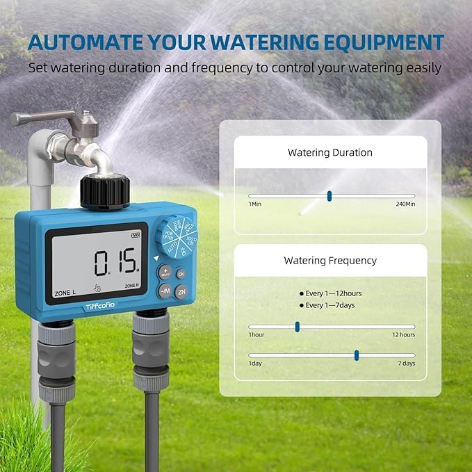 Sprinkler Timer Outdoor, Digital Programmable for Garden Hose, Irrigrtion Timer with Rain Delay and Manual Mode (Water Volume Control, 1 Pack)