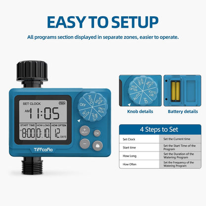 Sprinkler Timer Outdoor, Digital Programmable for Garden Hose, Irrigrtion Timer with Rain Delay and Manual Mode (Water Volume Control, 1 Pack)