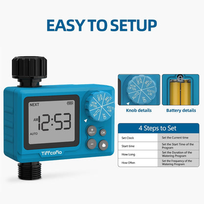 Sprinkler Timer Outdoor, Digital Programmable for Garden Hose, Irrigrtion Timer with Rain Delay and Manual Mode (Water Volume Control, 1 Pack)