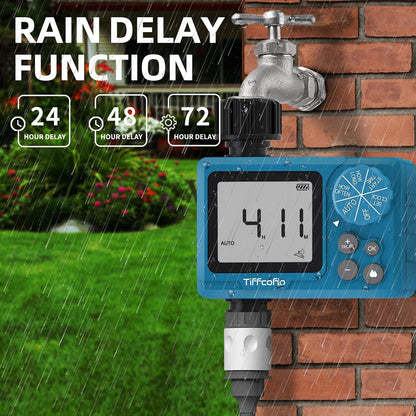 Sprinkler Timer Outdoor, Digital Programmable for Garden Hose, Irrigrtion Timer with Rain Delay and Manual Mode (Water Volume Control, 1 Pack)