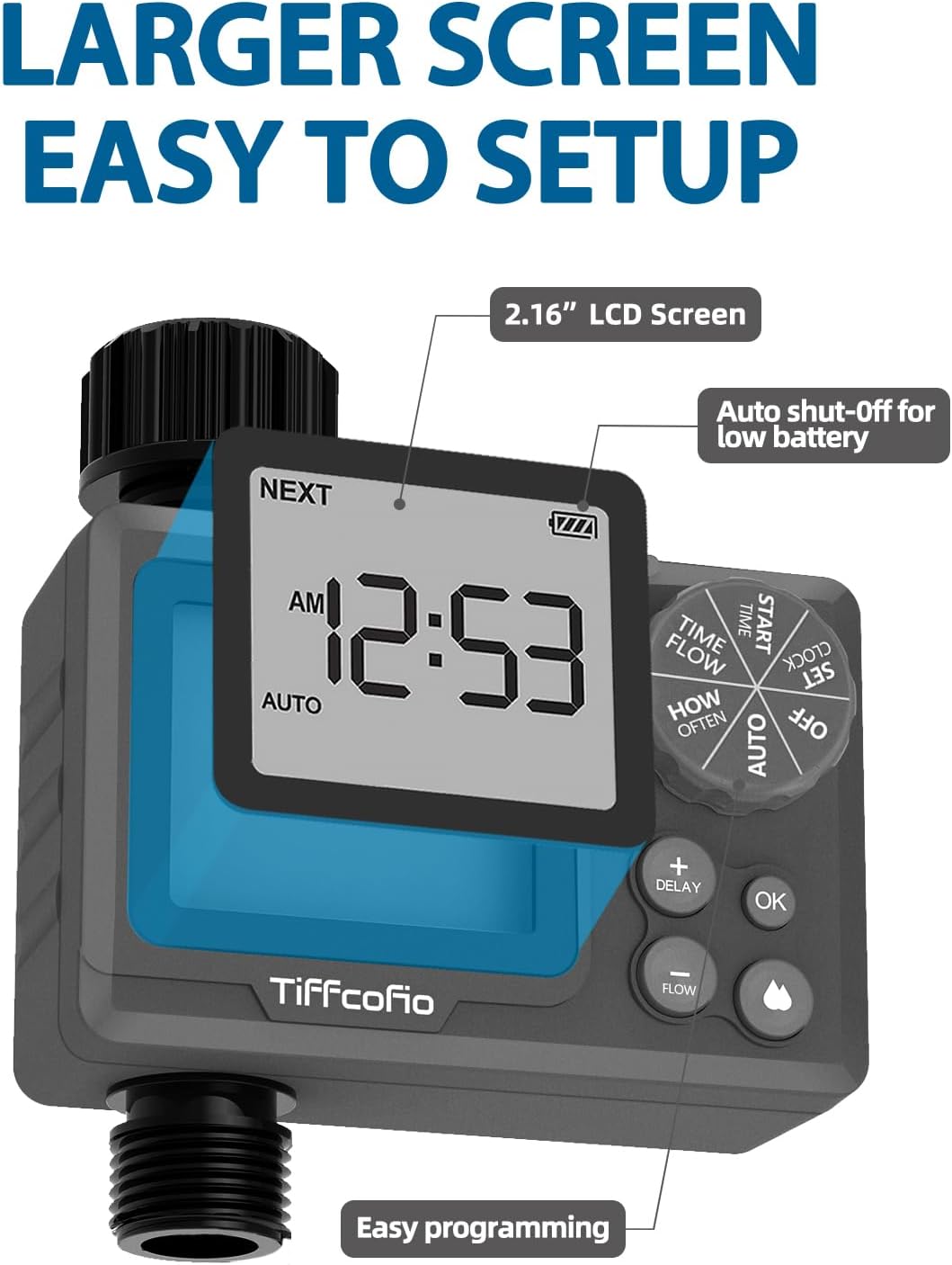 Sprinkler Timer Outdoor, Digital Programmable for Garden Hose, Irrigrtion Timer with Rain Delay and Manual Mode (Water Volume Control, 1 Pack)