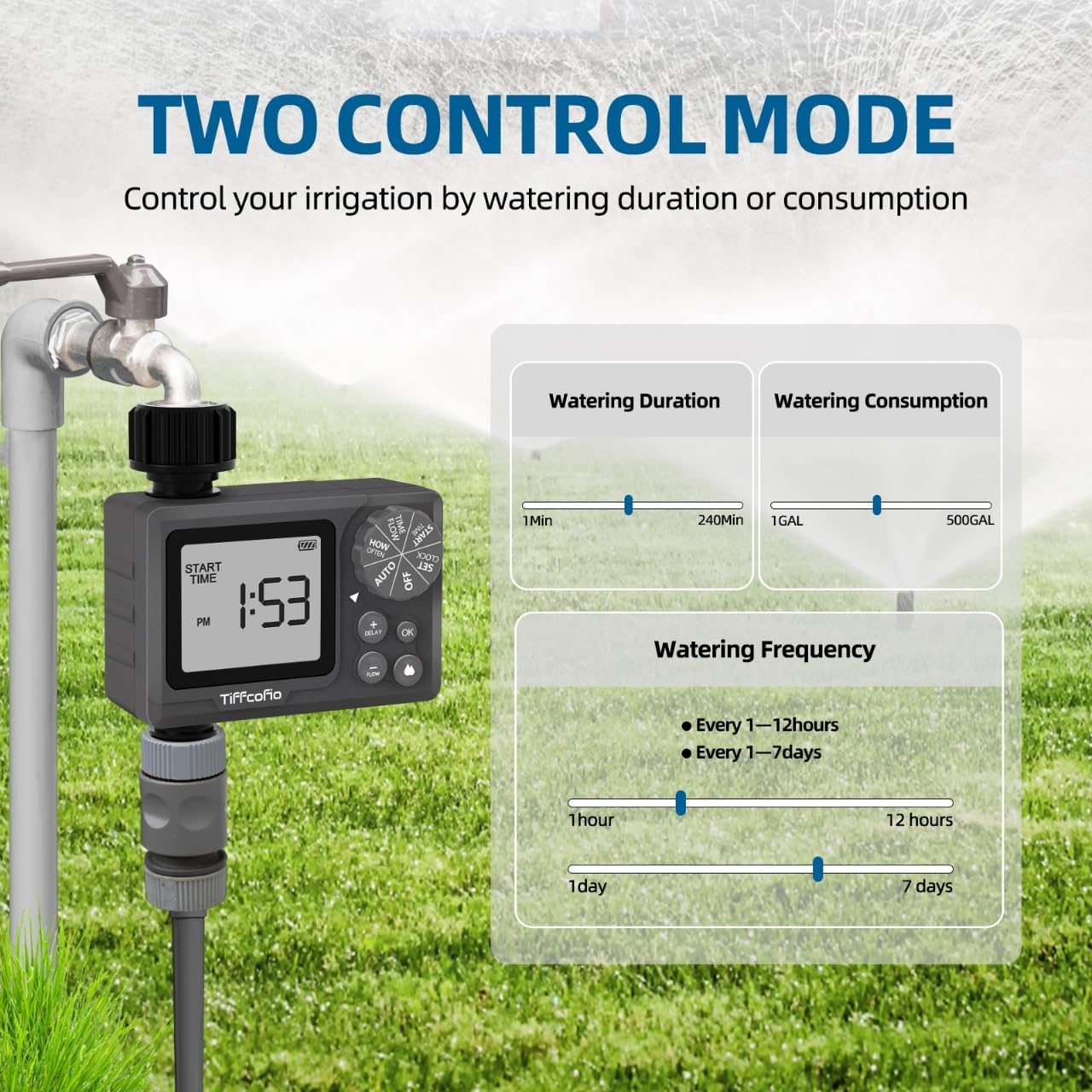 Sprinkler Timer Outdoor, Digital Programmable for Garden Hose, Irrigrtion Timer with Rain Delay and Manual Mode (Water Volume Control, 1 Pack)