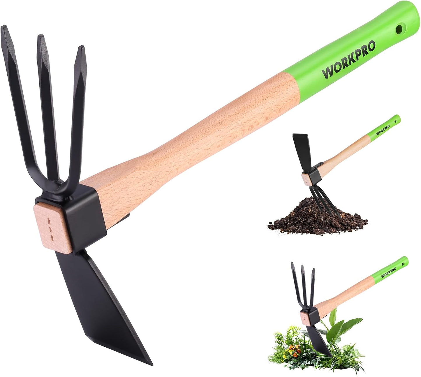Hoe and Cultivator Garden Rake with 14" Wooden Handle