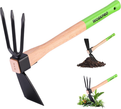 Hoe and Cultivator Garden Rake with 14" Wooden Handle