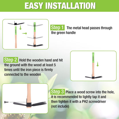 Hoe and Cultivator Garden Rake with 14" Wooden Handle