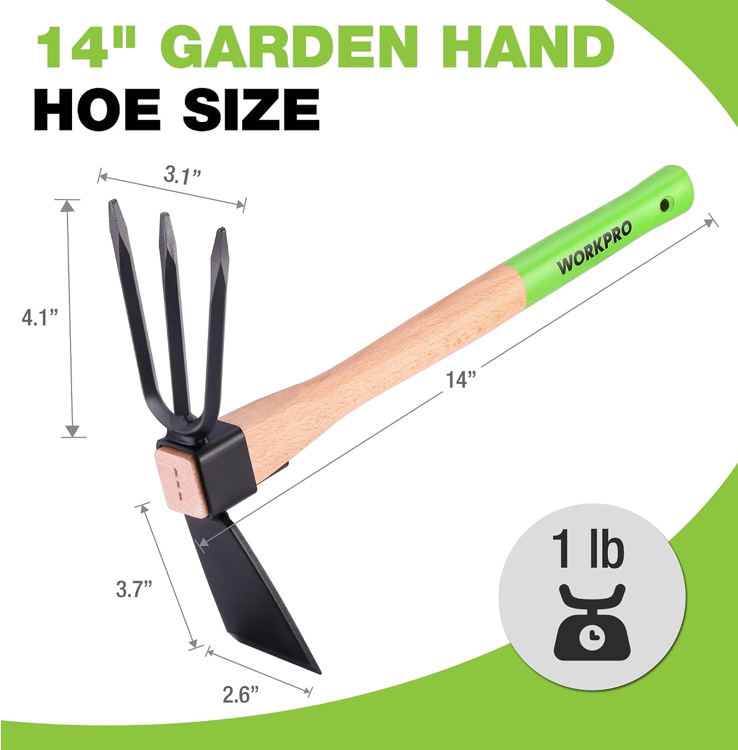 Hoe and Cultivator Garden Rake with 14" Wooden Handle