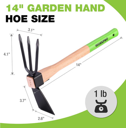 Hoe and Cultivator Garden Rake with 14" Wooden Handle