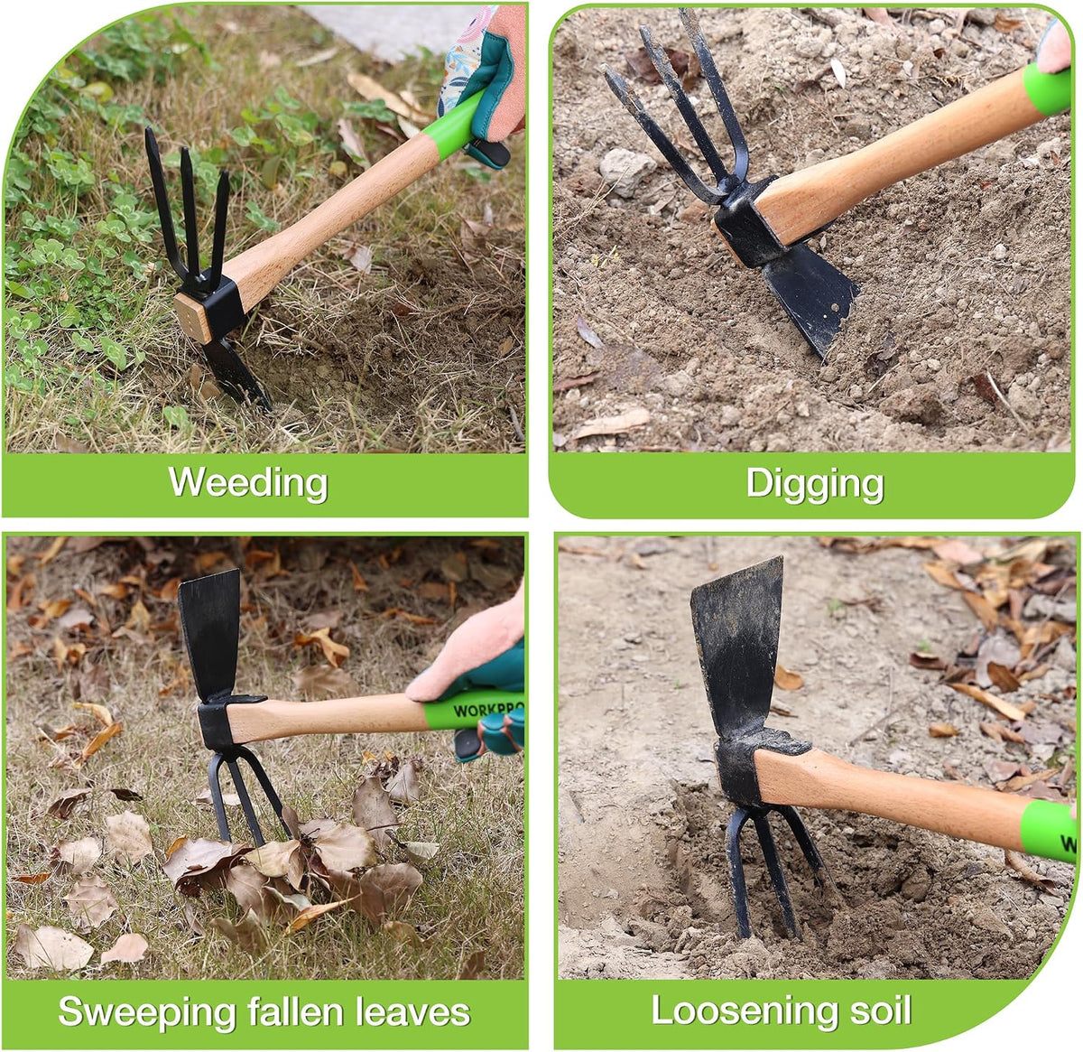Hoe and Cultivator Garden Rake with 14" Wooden Handle