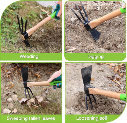 Hoe and Cultivator Garden Rake with 14" Wooden Handle