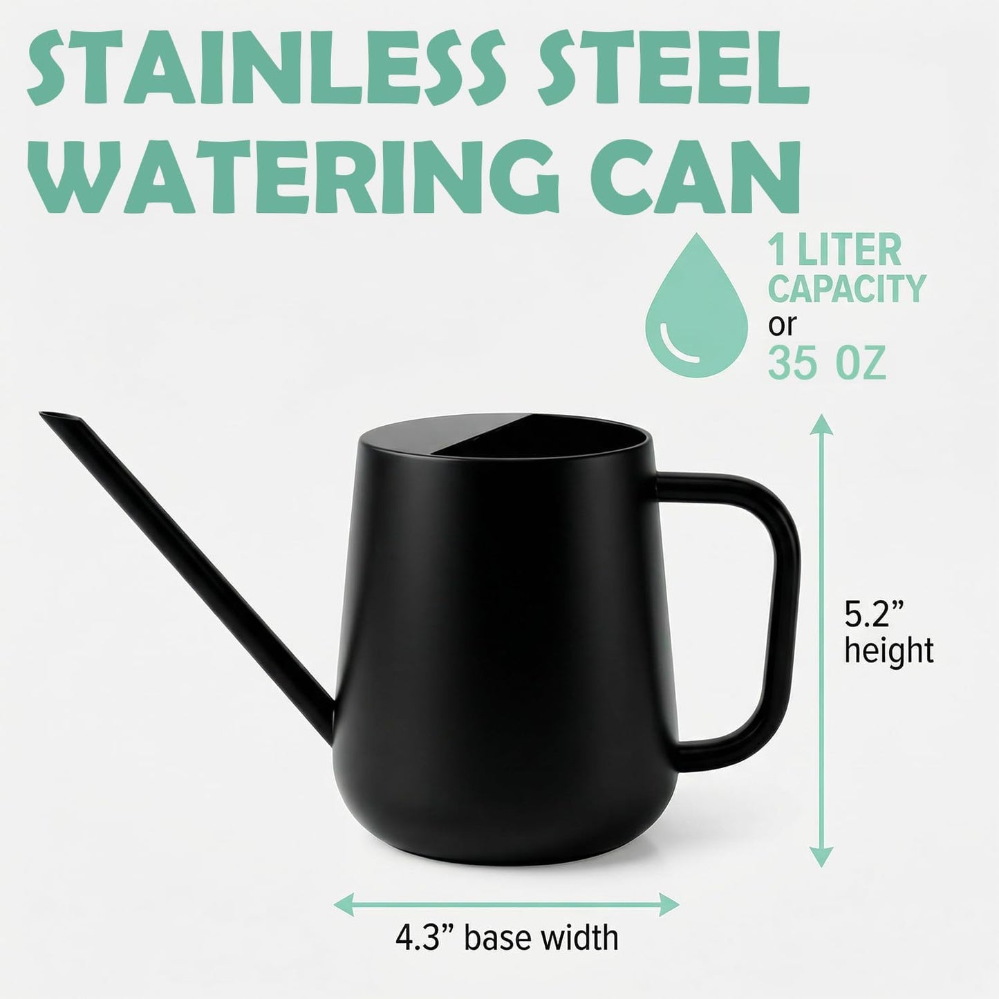Watering Can for Indoor & Outdoor Plants, 35 oz/1000ml Watering Can with Metal Handle, Stainless Steel Garden Long Spout Watering Pot for Indoor House Plants Bonsai Flower Decorative