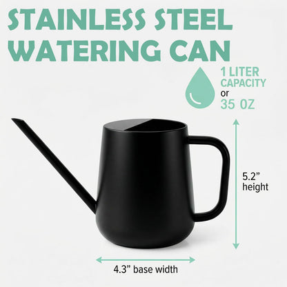 Watering Can for Indoor & Outdoor Plants, 35 oz/1000ml Watering Can with Metal Handle, Stainless Steel Garden Long Spout Watering Pot for Indoor House Plants Bonsai Flower Decorative