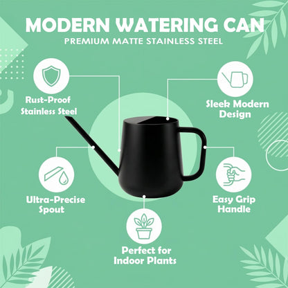 Watering Can for Indoor & Outdoor Plants, 35 oz/1000ml Watering Can with Metal Handle, Stainless Steel Garden Long Spout Watering Pot for Indoor House Plants Bonsai Flower Decorative