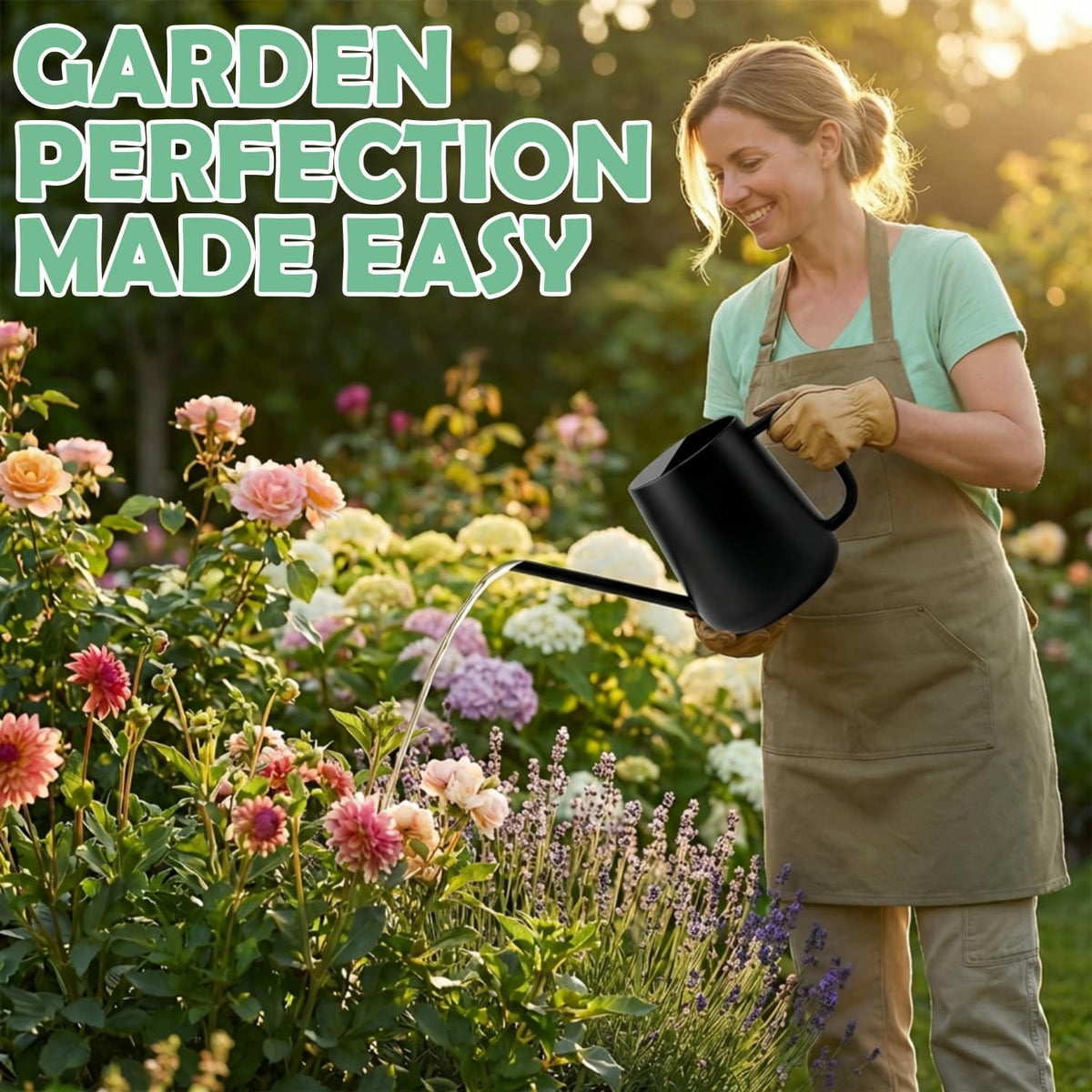 Watering Can for Indoor & Outdoor Plants, 35 oz/1000ml Watering Can with Metal Handle, Stainless Steel Garden Long Spout Watering Pot for Indoor House Plants Bonsai Flower Decorative