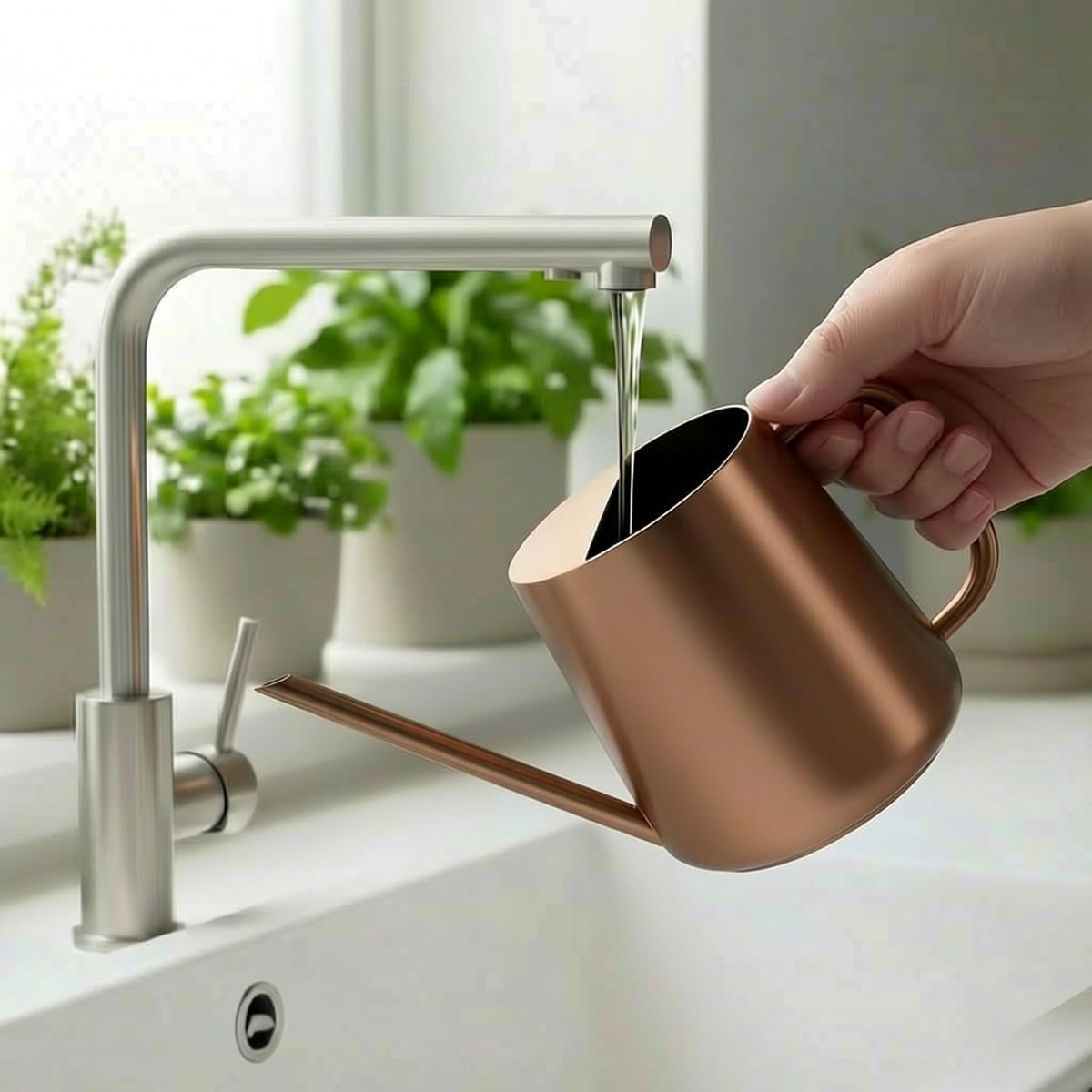 Watering Can for Indoor & Outdoor Plants, 35 oz/1000ml Watering Can with Metal Handle, Stainless Steel Garden Long Spout Watering Pot for Indoor House Plants Bonsai Flower Decorative