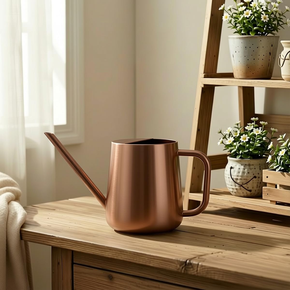 Watering Can for Indoor & Outdoor Plants, 35 oz/1000ml Watering Can with Metal Handle, Stainless Steel Garden Long Spout Watering Pot for Indoor House Plants Bonsai Flower Decorative