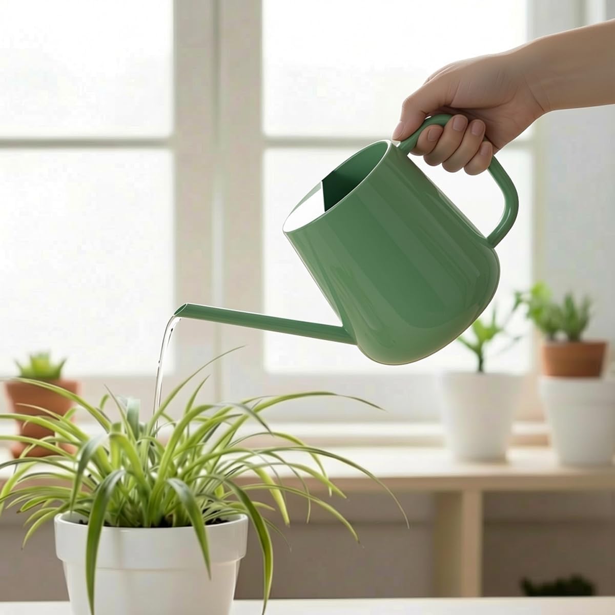 Watering Can for Indoor & Outdoor Plants, 35 oz/1000ml Watering Can with Metal Handle, Stainless Steel Garden Long Spout Watering Pot for Indoor House Plants Bonsai Flower Decorative