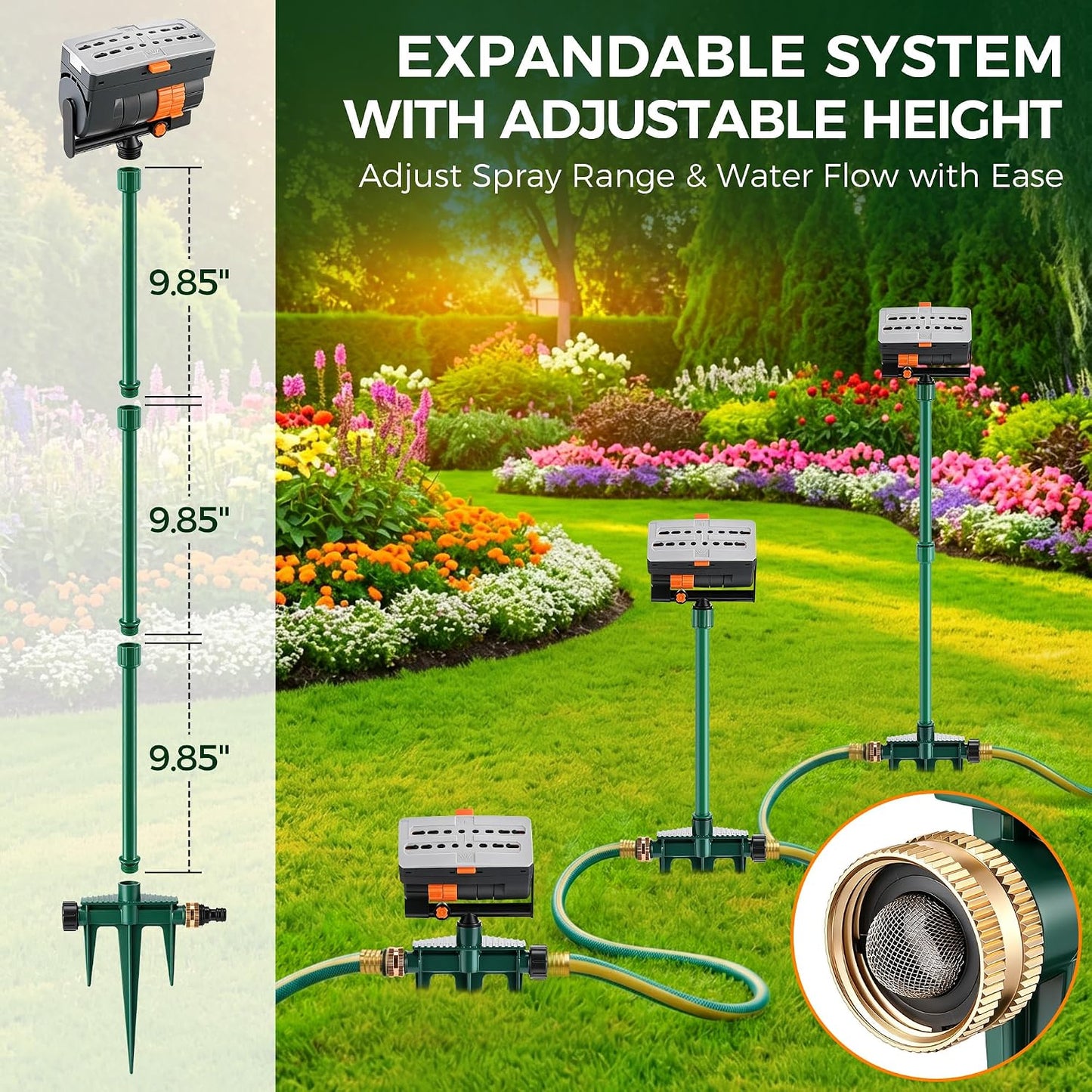 4 Way Adjustable Mini Turbo Oscillating Lawn Sprinkler(Triangular Base)