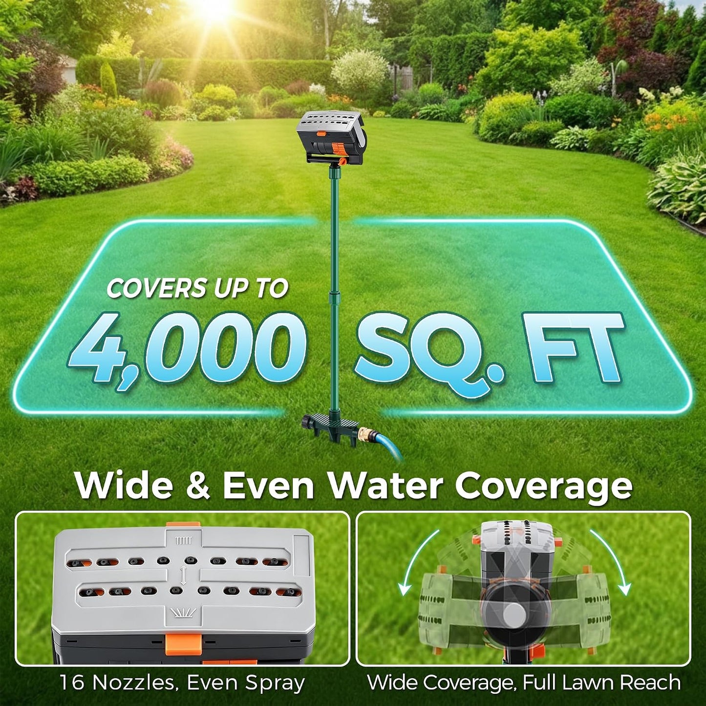 4 Way Adjustable Mini Turbo Oscillating Lawn Sprinkler(Triangular Base)