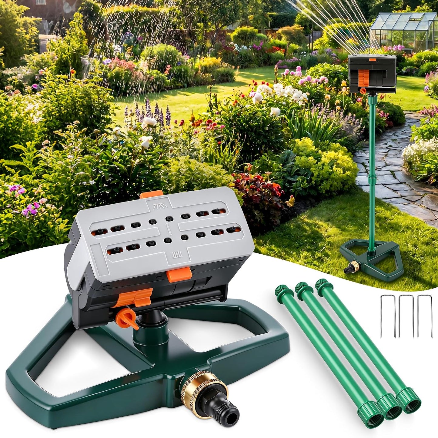 4 Way Adjustable Mini Turbo Oscillating Lawn Sprinkler(Triangular Base)