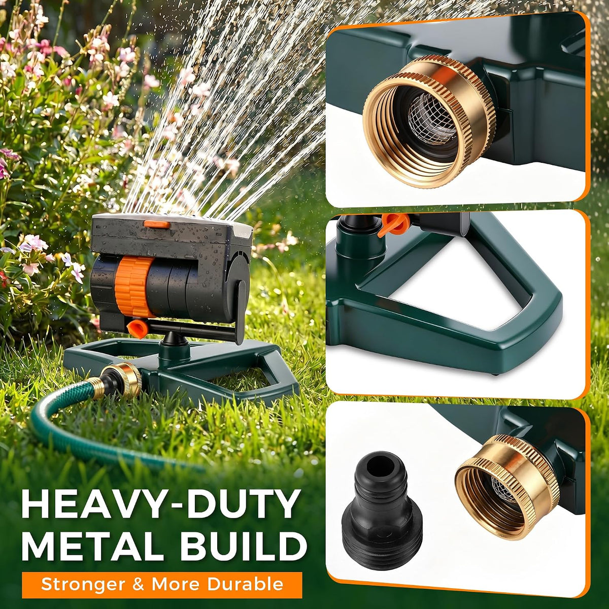 4 Way Adjustable Mini Turbo Oscillating Lawn Sprinkler(Triangular Base)