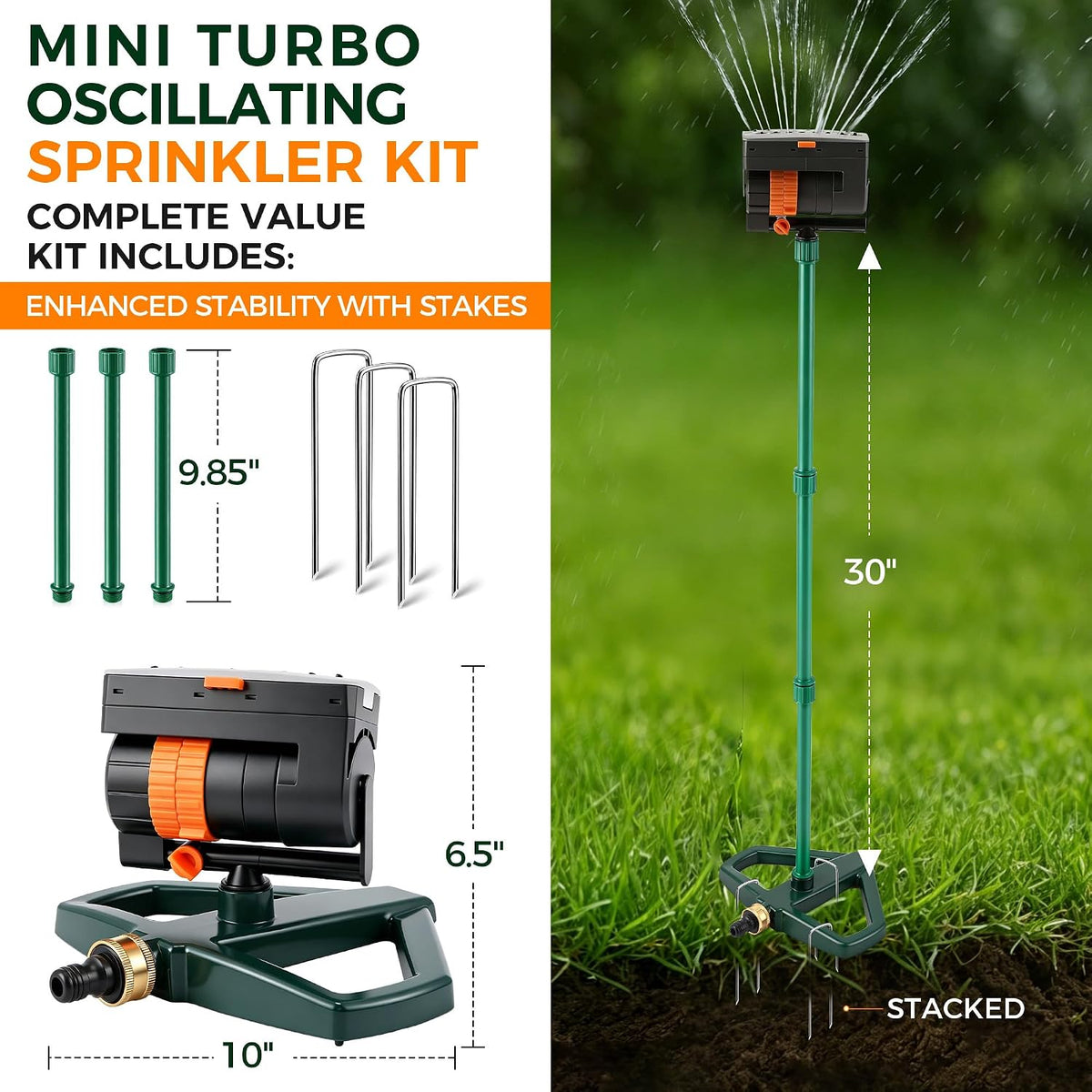 4 Way Adjustable Mini Turbo Oscillating Lawn Sprinkler(Triangular Base)