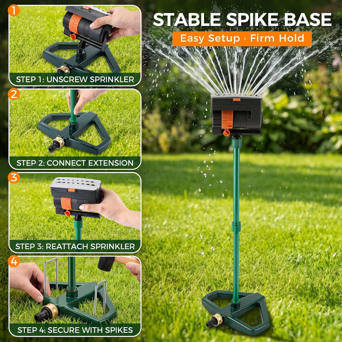 4 Way Adjustable Mini Turbo Oscillating Lawn Sprinkler(Triangular Base)
