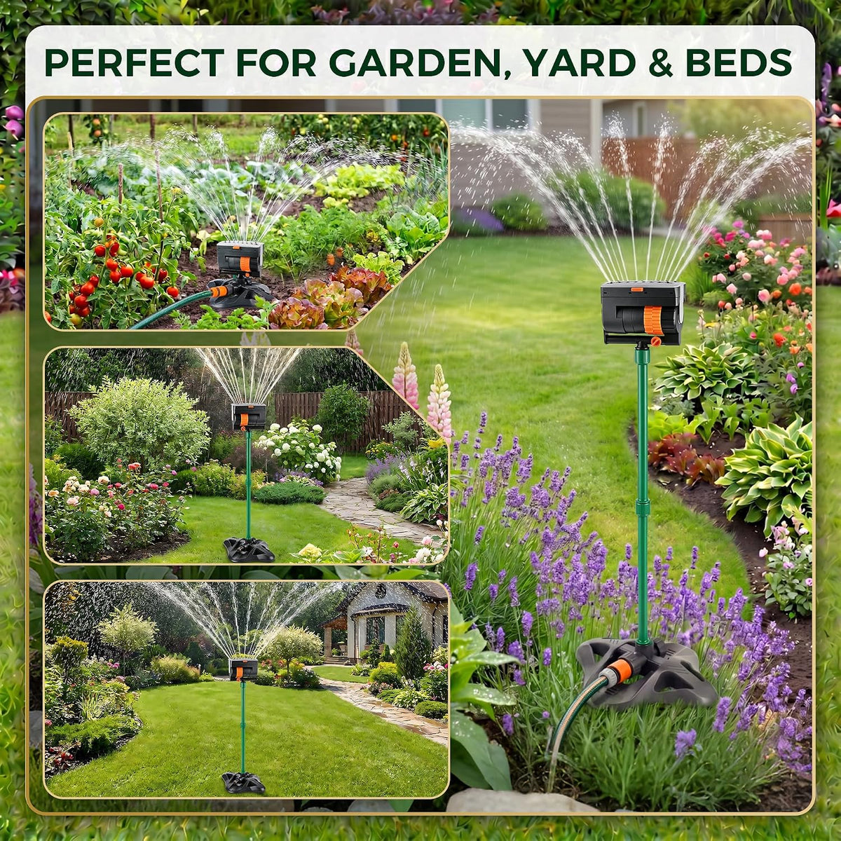 4 Way Adjustable Mini Turbo Oscillating Lawn Sprinkler(Triangular Base)